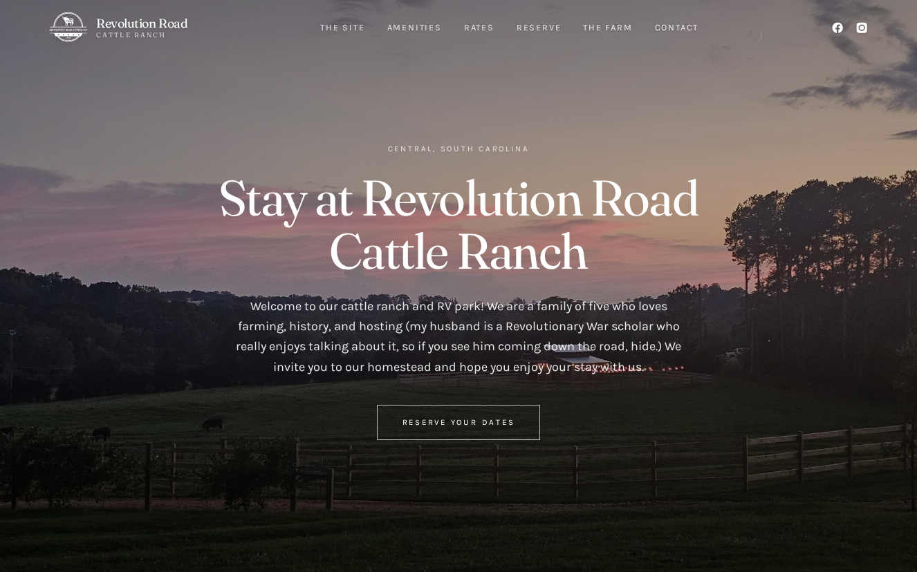 Homepage of Revolution Road Cattle Ranch, a cattle ranch and RV park website